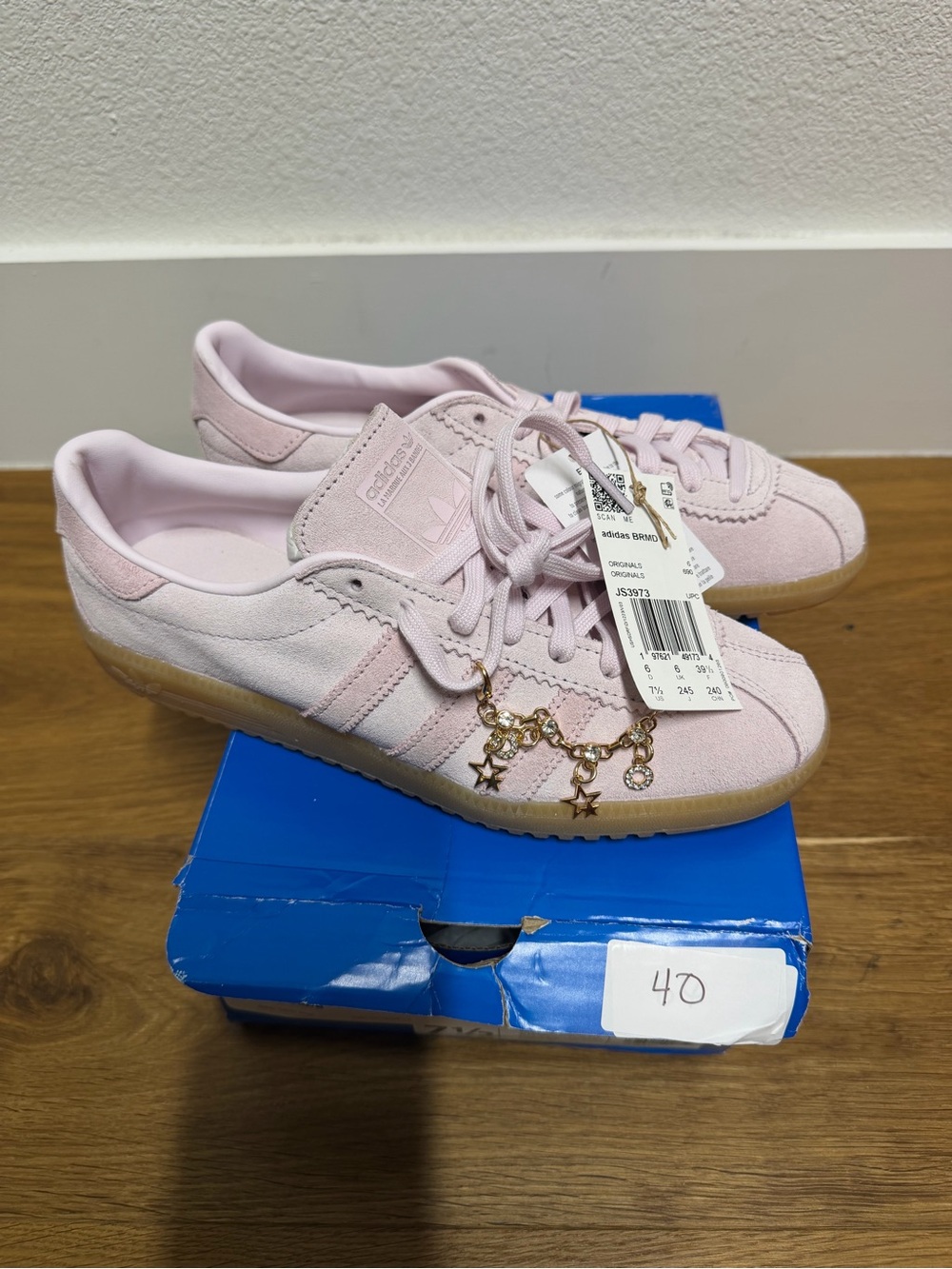 adidas Light Pink Suede Sneakers with Gum Sole for Women